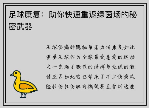 足球康复：助你快速重返绿茵场的秘密武器