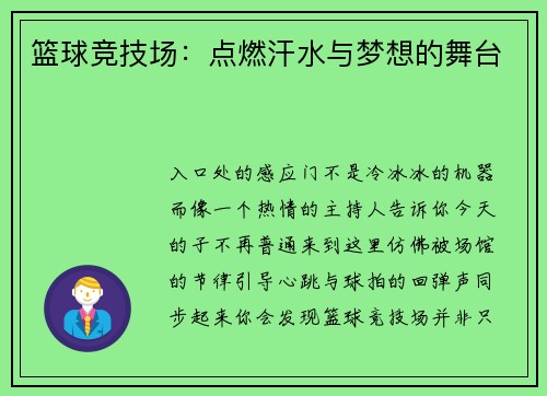 篮球竞技场：点燃汗水与梦想的舞台