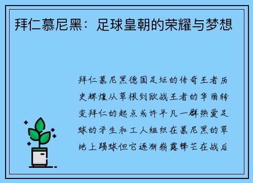 拜仁慕尼黑：足球皇朝的荣耀与梦想